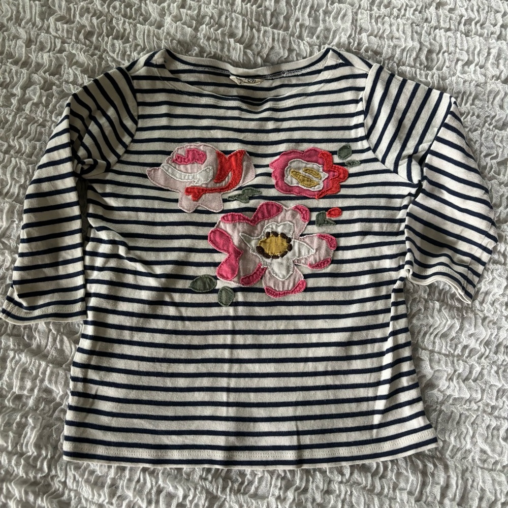 Mini Boden girls striped shirt with floral print size 4-5t